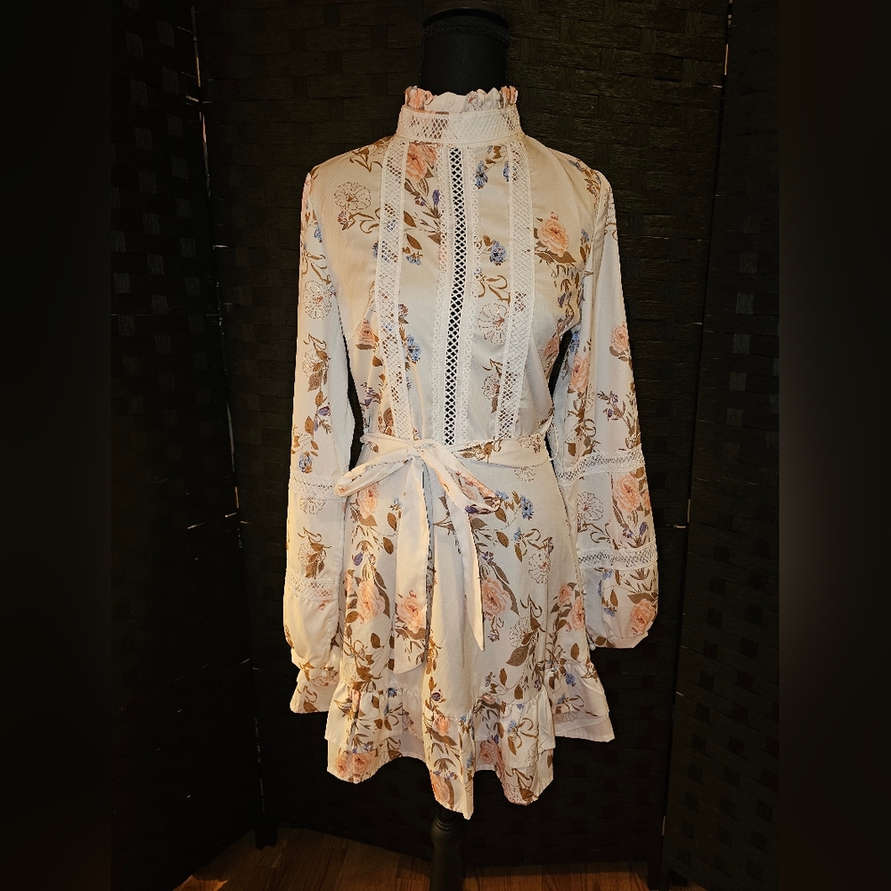 Floral Long Sleeve Dress with Lace Details